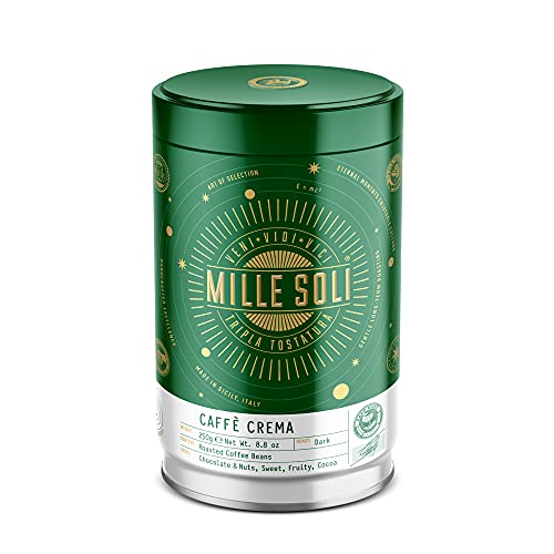 MilleSoli Caffè Crema - Bohnenkaffee 250g Dose - Traditionelle Dreifachröstung In Handarbeit - Premium Kaffeebohnen mit perfekter Crema und besonders säurearm für Vollautomat und Siebträger von MilleSoli