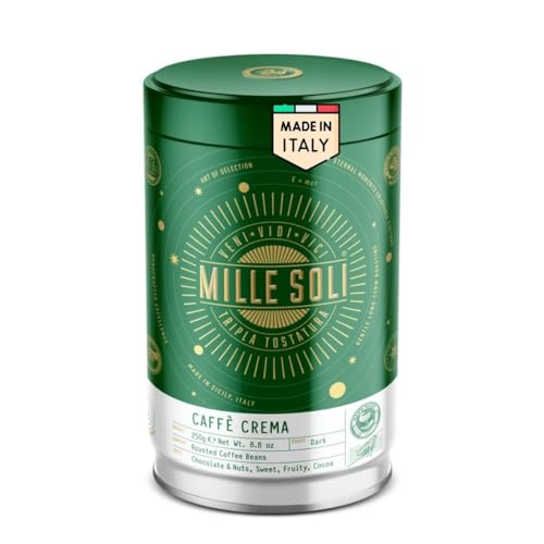 MilleSoli Caffè Crema - Bohnenkaffee 250g Dose - Traditionelle Dreifachröstung In Handarbeit - Premium Kaffeebohnen mit perfekter Crema und besonders säurearm für Vollautomat und Siebträger von MilleSoli