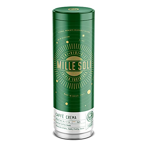 MilleSoli Caffè Crema - Kaffeebohnen 500g in luftdichter Dose wiederverwendbar - Traditionelle Röstung in Sizilien In Handarbeit - Dunkle Röstüng - Ideal für Kaffeevollautomat und Siebträger von MilleSoli