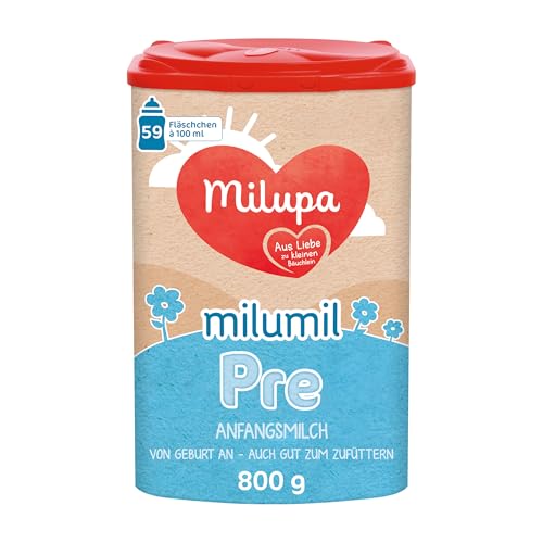 Milupa Milumil Pre Babynahrung, Anfangsmilch von Geburt an, Baby-Milchpulver, (1 x 800 g) || Die äußere Verpackung kann variieren von Milupa