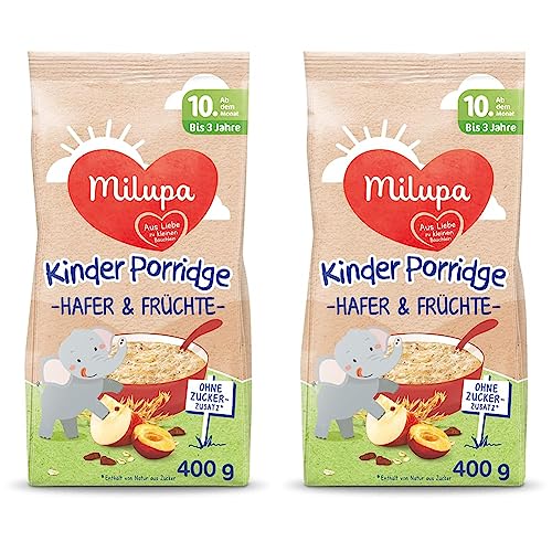 Milupa Kinder-Porridge – Hafer- & Früchtebrei ab dem 10. Monat bis 3 Jahre, Babynahrung, 1x 400 g (Packung mit 2) von Milupa