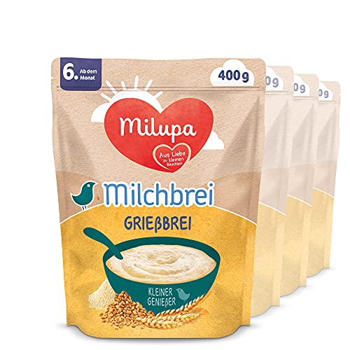 Milupa Miluvit Milchbrei Kleiner Genießer – "Grießbrei" Babybrei ab dem 6. Monat, Babynahrung, Beikost, 4er Pack, 4 x 400 g von Milupa
