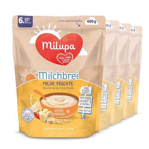 Milupa Milchbrei Milde Früchte – Babybrei ohne Palmöl – Frei von Konservierungs- und Farbstoffen – Ab dem 6. Monat – 4 x 400 g von Milupa