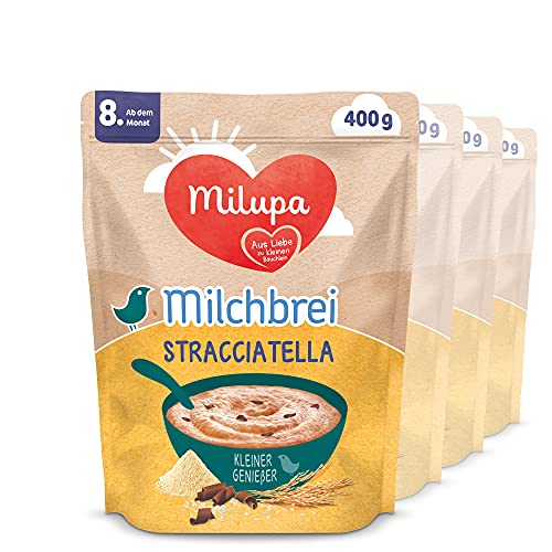 Milupa Milchbrei Kleiner Genießer – "Stracciatella" Babybrei ab dem 8. Monat, Glutenfrei, Babynahrung, Beikost, 4er Pack, 4 x 400 g von Milupa