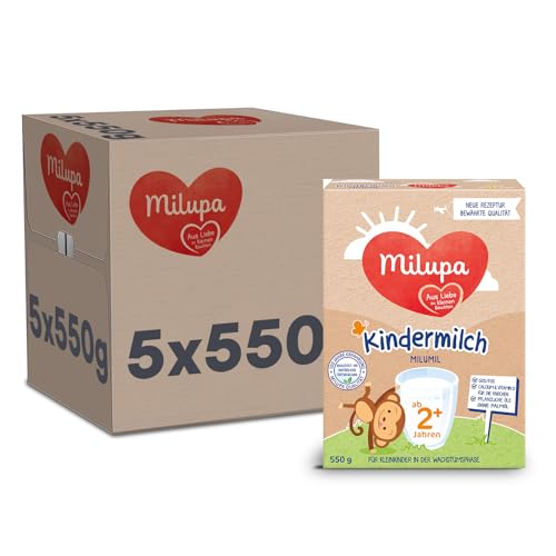 Milupa Milumil Kindermilch 2+, ab 2 Jahren, 5x550g Pulver | Für Kleinkinder in der Wachstumsphase – begleitet die natürliche Entwicklung von Milupa