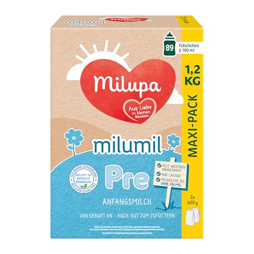 Milupa Milumil Pre – Anfangsmilch von Geburt an – Mit allen wichtigen Nährstoffen (laut Gesetz) – Ohne Palmöl – Im praktischen Maxi-Pack – 1,2 kg von Milupa