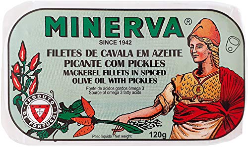 Minerva Makrelenfilets in gewürztem Olivenöl, mit Pickles - reich an Omega-3 | Portugal von Minerva