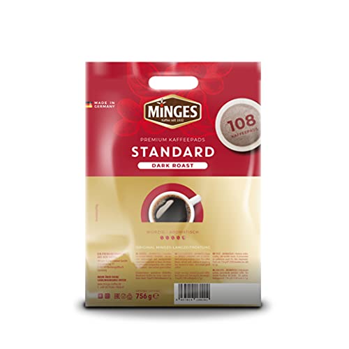 Minges Café Crème Dark Roast Megabeutel, 6 x 18 Kaffeepads (100 + 8 gratis), Aroma-Softpack, 756 g, 1er Pack (1 x 756 g) von Minges