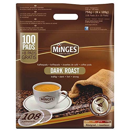 Minges Café Crème Regular Megabeutel, 6 x 18 Kaffeepads (100 + 8 gratis), 756 g, 1er Pack (1 x 756 g) von Minges