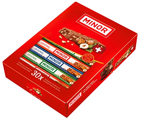 Schweizer Schokolade | MINOR Original Stengel | 30 Schokoladenriegel á 22g im Thekendisplay | 660g Großpackung | Nougat/Gianduja | Maestrani Milchschokolade | Glutenfrei | Ohne Palmfett Schweizer Schokolade | MINOR Original Stengel | 30 Schokoladenriegel á 22g im Thekendisplay | 660g Großpackung | Nougat/Gianduja | Maestrani Milchschokolade | Glutenfrei | Ohne Palmfett von Minor