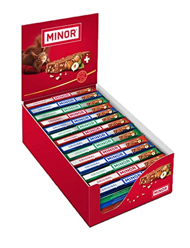 Schweizer Schokolade | MINOR Classic Stengel | 70 Schokoladenriegel á 22g im Thekendisplay | 1,54kg Großpackung | Nougat / Gianduja | Maestrani Milchschokolade | Glutenfrei | Ohne Palmfett Schweizer Schokolade | MINOR Classic Stengel | 70 Schokoladenriegel á 22g im Thekendisplay | 1,54kg Großpackung | Nougat / Gianduja | Maestrani Milchschokolade | Glutenfrei | Ohne Palmfett von Minor