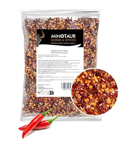 Minotaur Spices | Chili geschrotet, Chiliflocken | 2 x 500g (1 Kg) | Flocken, Mittelscharf, Chillies von MINOTAUR