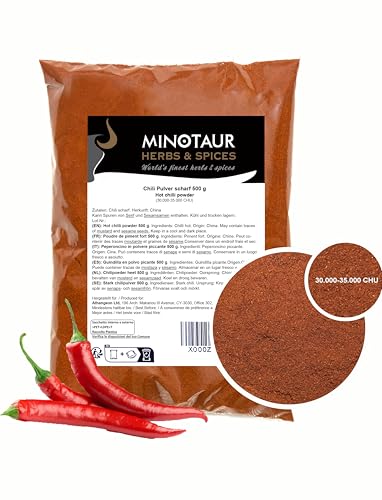 MINOTAUR Spices | Chilipulver fruchtig scharf, Chili gemahlen, Feinstes Chilipulver aus getrockneten Chilischoten mit Einer milden schärfe, 2 x 500g (1 Kg) von MINOTAUR