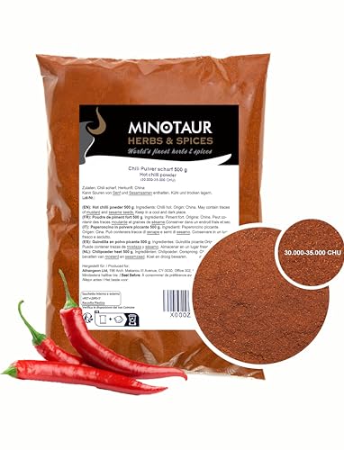 Minotaur Spices | Chilipulver fruchtig scharf, Chili gemahlen, Feinstes Chilipulver aus getrockneten Chilischoten mit einer milden schärfe, 2 x 500g (1 Kg) von MINOTAUR