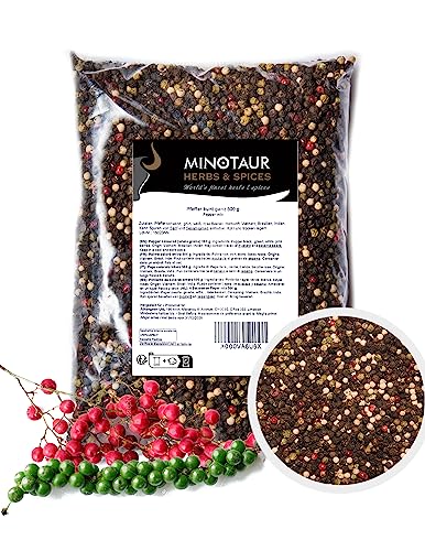 MINOTAUR Spices | Pfeffer bunt ganz | 2 x 500g (1 Kg) | Bunter Pfeffer aus schwarzen, weißen, grünen Pfefferkörnern und Rosa Beeren von MINOTAUR