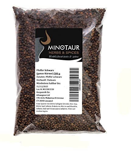 Minotaur Spices | Pfeffer schwarz, Pfefferkörner ganz, 2 x 500g (1 Kg) von MINOTAUR