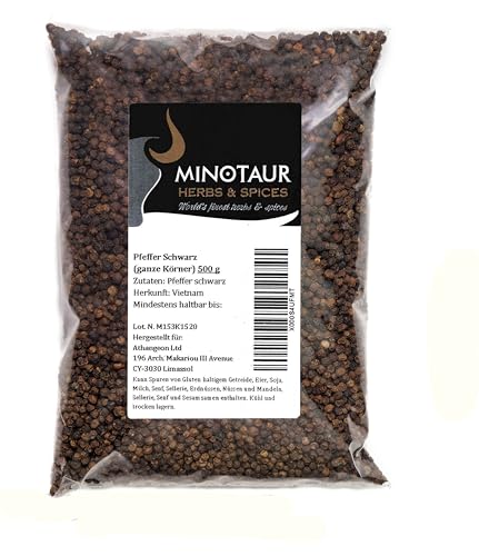 Minotaur Spices | Pfeffer schwarz, Pfefferkörner ganz, 2 x 500g (1 Kg) von MINOTAUR