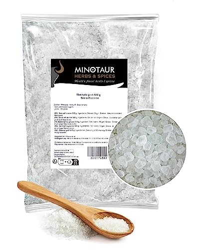 Minotaur Salt | Meersalz Grob für die Salzmühle 2 x 500 g (1 Kg) | Naturrein aus Griechenland (Mesolongi) mit natürlichem Jod aus dem Meer von MINOTAUR