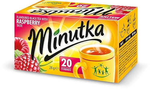 Minutka® Früchtetee Tee | 20 Teebeutel 28g | Geschmack: Himbeere | Aromatisiert Obst Frucht Früchte Fruit Tea | Hochwertigen Teeblättern Schwarzteebeutel Aufbrühen von Minutka