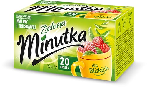 Minutka - Grüner Tee mit Himbeere & Erdbeere - 20 Runde Teebeutel - Hochwertiger Grüntee mit Fruchtiger Himbeernote & Erdbeernote, Erfrischend, Süß, für die Ganze Familie, für Jede Tageszeit - 28g von Minutka