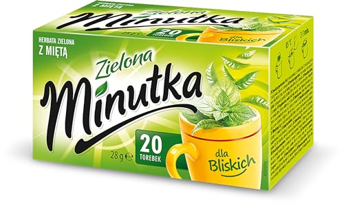 Minutka - Grüner Tee mit Minze - 20 Runde Teebeutel - Grüntee aus China mit Minzblättern, Teeblätter Werden Nicht Fermentiert - Zart, Erfrischend, für Jede Tageszeit - Green Tea with Mint - 28g von Minutka