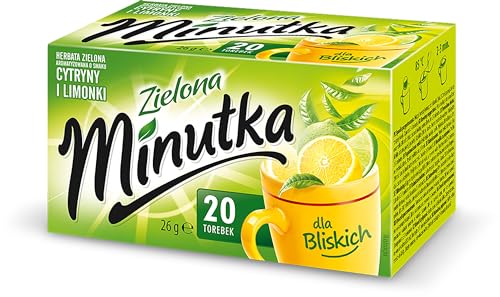 Minutka - Grüner Tee mit Zitrone & Limette - 20 Runde Teebeutel - Grüntee aus China mit Zitronenschale, Grapefruitschale, Limettenschale, Orangenschale - Zart, Erfrischend, für Jede Tageszeit - 26g von Minutka