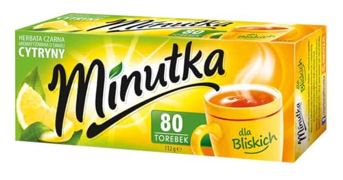 Minutka - Schwarzer Tee mit Zitrone - 80 Teebeutel - Black Tea Lemon - Premium Qualität, Hochwertiger Schwarztee mit Zitronenschale, Erfrischender, Aromatisch & Vollmundig - 112g von Minutka
