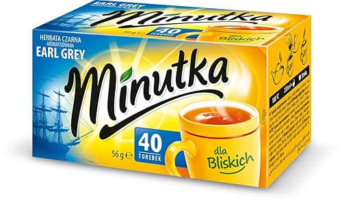 Minutka - Earl Grey Schwarztee - 40 Runde Teebeutel, Aromatischer Schwarztee mit Bergamotte, Klassischer Englischer Geschmack, Feines Zitrusaroma, Ideal für Alltag, Perfekt für Zuhause & Büro - 56g von Minutka