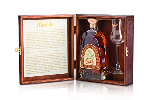 Geschenkidee Original Aged Miodula Presidential Blend in edler Holzbox mit Glas | Polnische regionale Wodkaspezialität | 0,5 Liter | 40% von Miodula