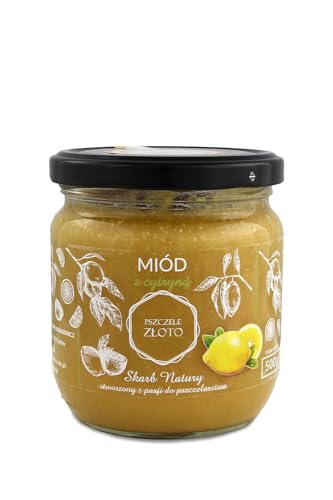 IMKERSHOP Honig mit Zitrone 500 g - 0,5kg - Großes Glas - Bienenhonig - Europäischer Naturhonig - In der EU hergestellt - Zum Süßen - Zuckerersatz - Für Backwaren von Miody Świata