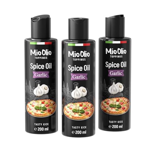 3er Knoblauch Gewürzöl 200 ml, passt zu Pizza, Pasta, Gemüse, Fleisch, zum Kochen, Braten und Nachwürzen aller Speisen, ohne künstlichen Aromen, ohne Palmfett von Mioolio