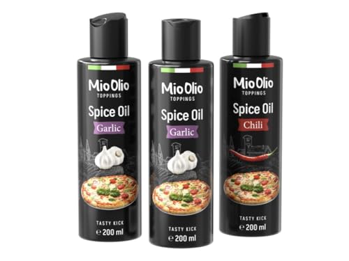 Mioolio Pizza Gewürzöle Set 2 x 200 ml Knoblauch & 1 x 200 ml Chili Glutenfrei von Mioolio