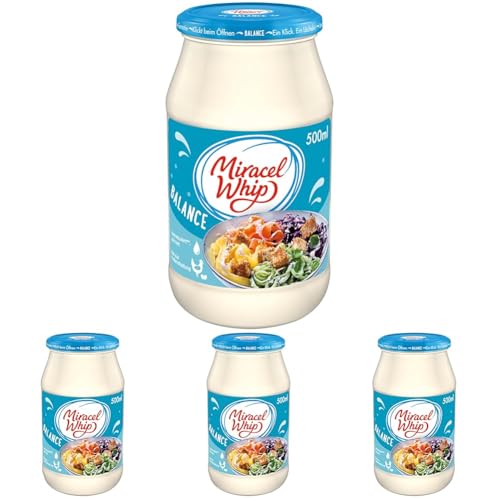 Miracel Whip Balance 1 x 500 ml I Salatcreme fettreduziert I 10% Fettgehalt I Glutenfrei I mit Eiern aus Freilandhaltung I für Nudelsalat oder Kartoffelsalat (Packung mit 4) von Miracel Whip