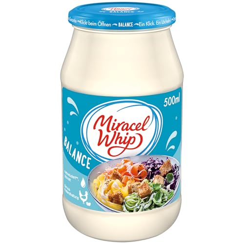 Miracel Whip Balance 1 x 500 ml I Salatcreme fettreduziert I 10% Fettgehalt I Glutenfrei I mit Eiern aus Freilandhaltung I für Nudelsalat oder Kartoffelsalat Miracel Whip Balance 1 x 500 ml I Salatcreme fettreduziert I 10% Fettgehalt I Glutenfrei I mit Eiern aus Freilandhaltung I für Nudelsalat oder Kartoffelsalat von Miracel Whip