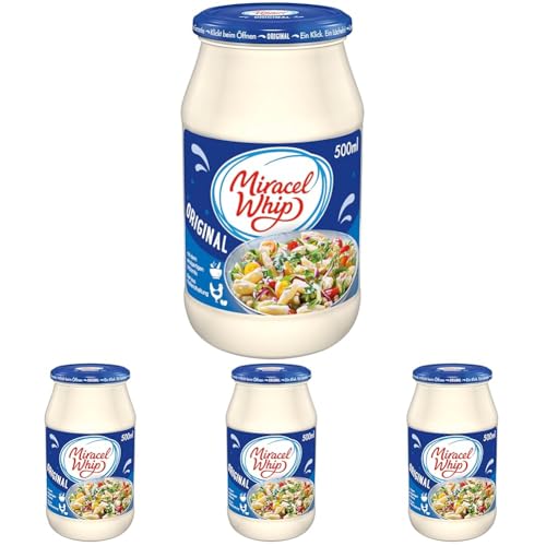 Miracel Whip Original 1 x 500 ml I Salatcreme I 23% Fettgehalt I Glutenfrei I Laktosefrei I mit Eiern aus Freilandhaltung I für Nudelsalat oder Kartoffelsalat (Packung mit 4) von Miracel Whip