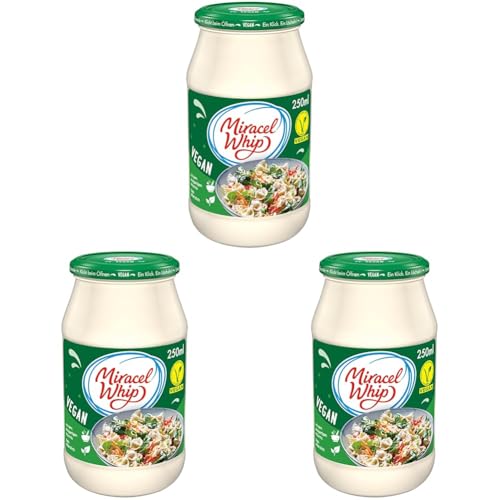 Miracel Whip Vegan 1 x 250 ml I Pflanzliche Salatcreme I 22% Fettgehalt I Glutenfrei I Laktosefrei I ohne Soja I mit Erbsenportein I für Nudelsalat oder Kartoffelsalat (Packung mit 3) von Miracel Whip