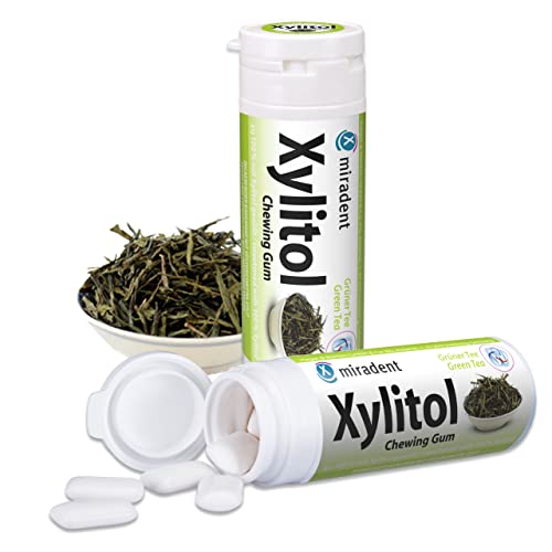 6x Miradent Xylitol Chewing Gum Zahnpflegekaugummis 30 Stück Dose grüner Tee (6x 30g) von miradent