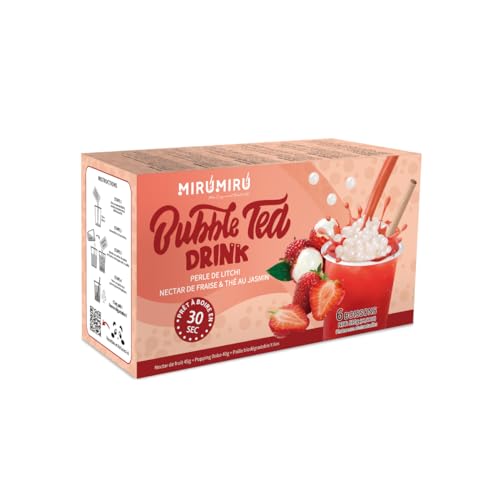 MiruMiru - Bubble Tea Kits – Litschi-Perle & Erdbeer-Nektar & Jasmintee (6 Getränke, Trinkhalme im Lieferumfang enthalten) von MiruMiru