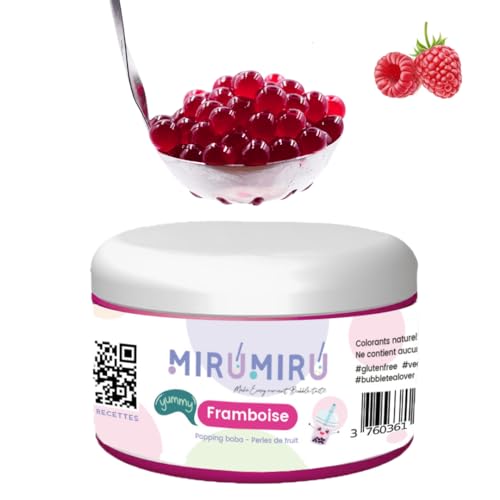 MiruMiru - Original Bubble Tea Poping Boba – Himbeere – 140 g – ohne künstliche Farbstoffe, weniger Zucker, 100 % vegan und glutenfrei von MiruMiru