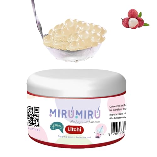 MiruMiru - Original Bubble Tea Poping Boba – Litschi – 140 g – ohne künstliche Farbstoffe, weniger Zucker, 100 % vegan und glutenfrei von MiruMiru