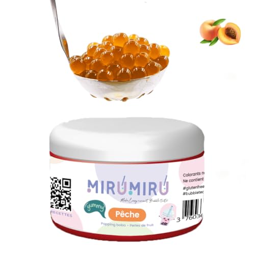 MiruMiru - Original Bubble Tea Poping Boba – Pfirsich – 140 g – ohne künstliche Farbstoffe, weniger Zucker, 100 % vegan und glutenfrei von MiruMiru