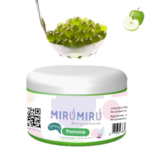 MiruMiru - Original BOBA POPPING für Bubble Tea – viele Geschmacksrichtungen – 140 g – ohne künstliche Farbstoffe, weniger Zucker, 100 % vegan und ohne Gluten (grüner Apfel) von MiruMiru