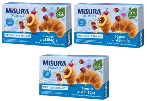3x Misura Dolcesenza Cornetti alla Ciliegia Senza Zuccheri Aggiunti Croissant mit Kirschfüllung Ohne Zuckerzusatz 290g von Misura