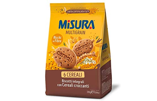 3x Misura Multigrain 6 cereali Biscotti integrali con cereali croccanti Vollkornkekse mit knusprigem Getreide 6 Getreide cookies biscuits 100% Italienische Kekse 330g von Misura