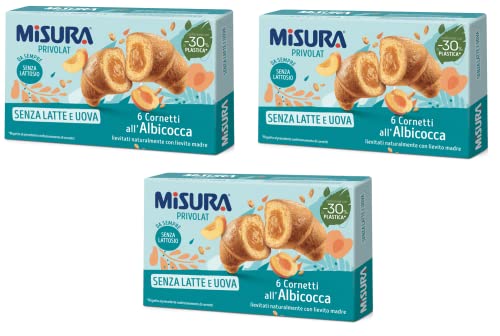 3x Misura Privolat Cornetti all'Albicocca Senza Latte e Uova Croissants mit Aprikosenfüllung ohne Milch und Ei 290g von Misura