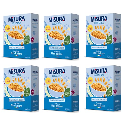 6x Misura Dolcesenza Knusprige und Goldene Cornflakes Italienischer Mais Ohne Zuckerzusatz 350g von Misura