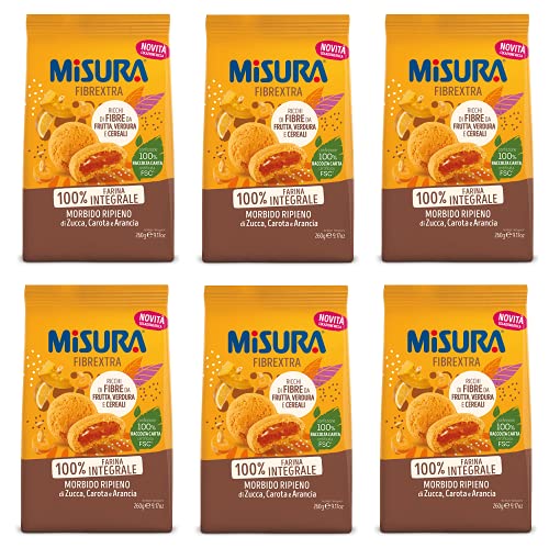 6x Misura Fibrextra Frollini Ripieni Vollkornkekse gefüllt mit Kürbis, Karotte und Orange 260g von Misura