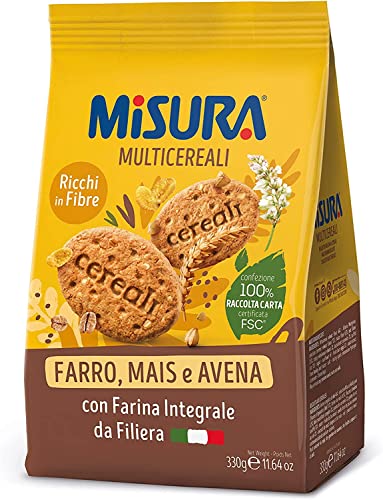 6x Misura Multigrain 6 cereali Biscotti integrali con cereali croccanti Vollkornkekse mit knusprigem Getreide 6 Getreide cookies biscuits 100% Italienische Kekse 330g von Misura