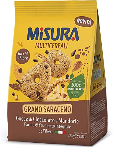 6x Misura Multigrain Grano Saraceno Vollkornkekse mit Schokoladentropfen und Mandeln 280g von Misura