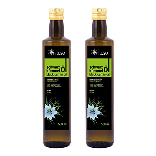 Schwarzkümmelöl 500 ml (2er Pack), gefiltert | 100% rein, kaltgepresst, Vielseitig für Küche und Hautpflege, Frei von Zusatzstoffen - mituso von mituso